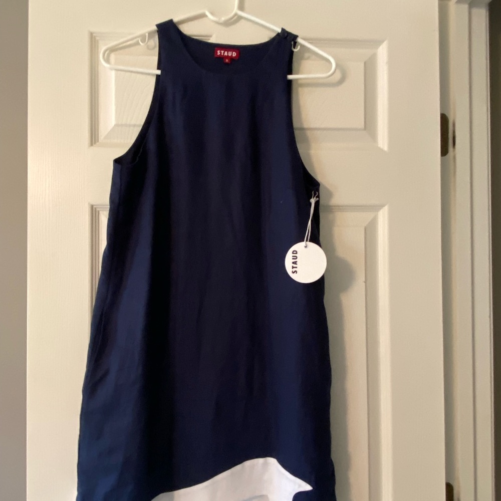 STAUD Navy Dress with White Accents - Picture 2 of 3